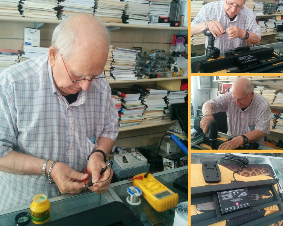 Prepariamo la sede per l'alimentazione under-table con il trapano, misuramo i cavi di alimentazione col tester ed
       infine posa dei peldai con il velcro per poi cablare tutto e completare la pedaliera.